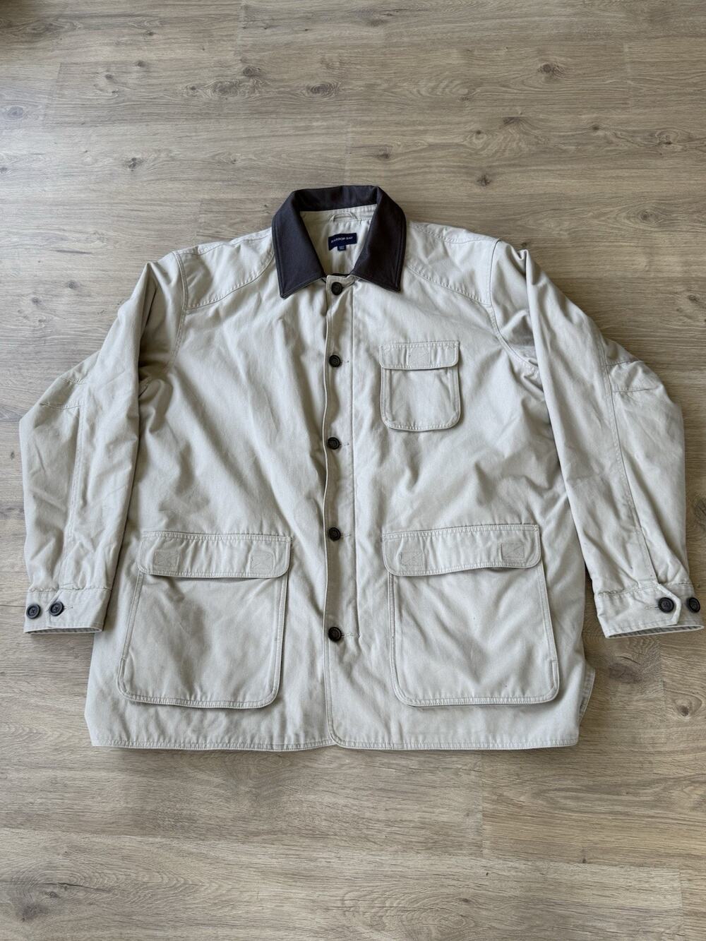 Harbor Bay Canvas Chore Coat/Jacket With Leather Collar Mens 3XLT Tall Beige